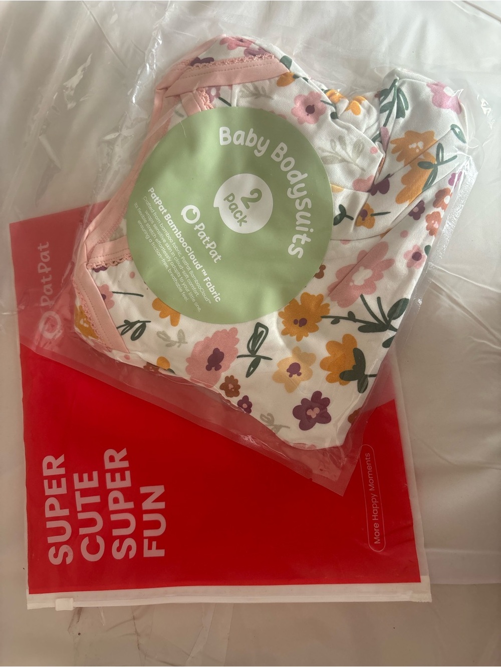 PatPat Floral Baby Bodysuit 2-Pack – White with Pink & Yellow Flowers